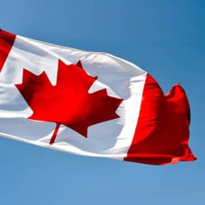 Canadian flag in the wind.