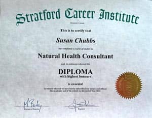 Natural Health Consultant certificate