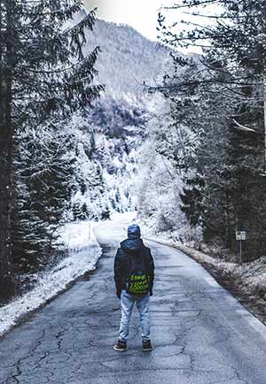 A young man on a path