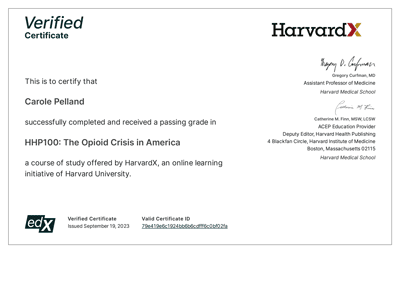  Harvard Opioid Crisis Certificate.