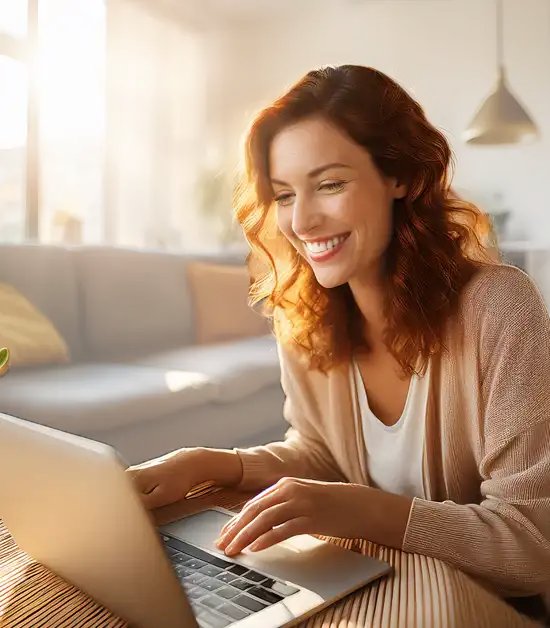 Wonman at a laptop smiling.