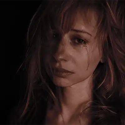 A woman in tears