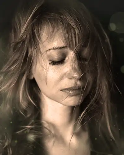 A woman in tears