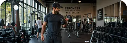 Working out at the gym.